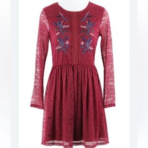 Francesca's Collections Red Lace Floral Dress